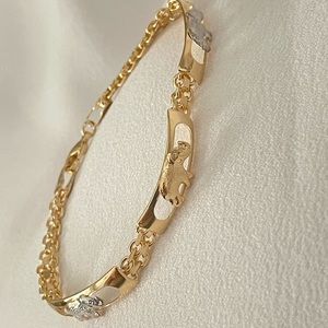 18k Gold Filled Two Tone Filigree Elephants Bracelet